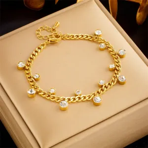 316L Stainless Steel Sparkling Zircon Crystal Charm Bracelet For Women