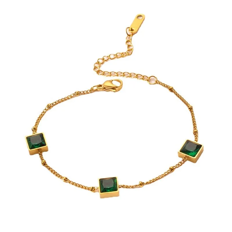 316L Stainless Steel Square Crystal Charms Bracelet For Women