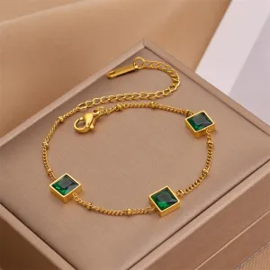 316L Stainless Steel Square Crystal Charms Bracelet For Women