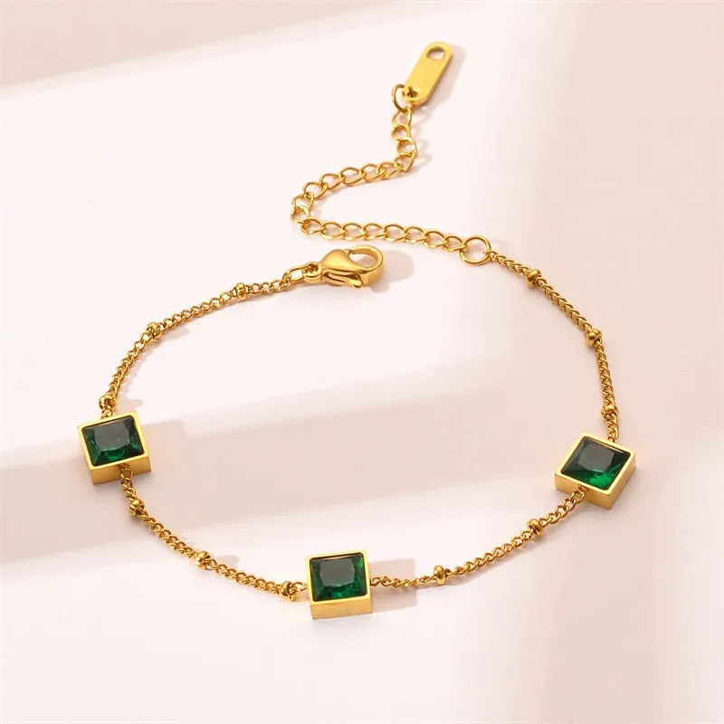 316L Stainless Steel Square Crystal Charms Bracelet For Women