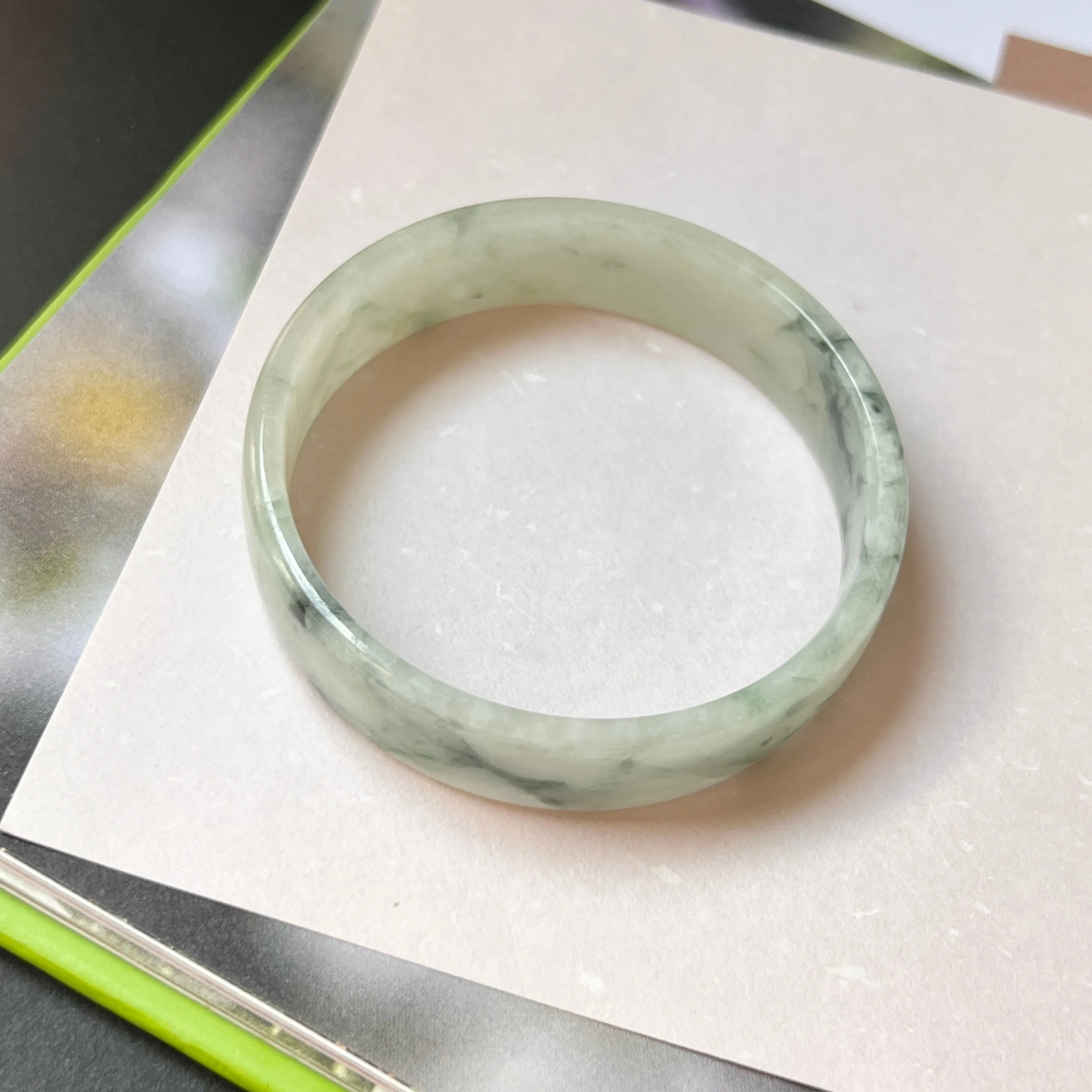 45.7mm A-Grade Natural Floral Jadeite Modern Round Bangle No.152022