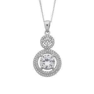 45cm Sterling Silver White Cubic Zirconia Pendant Necklace