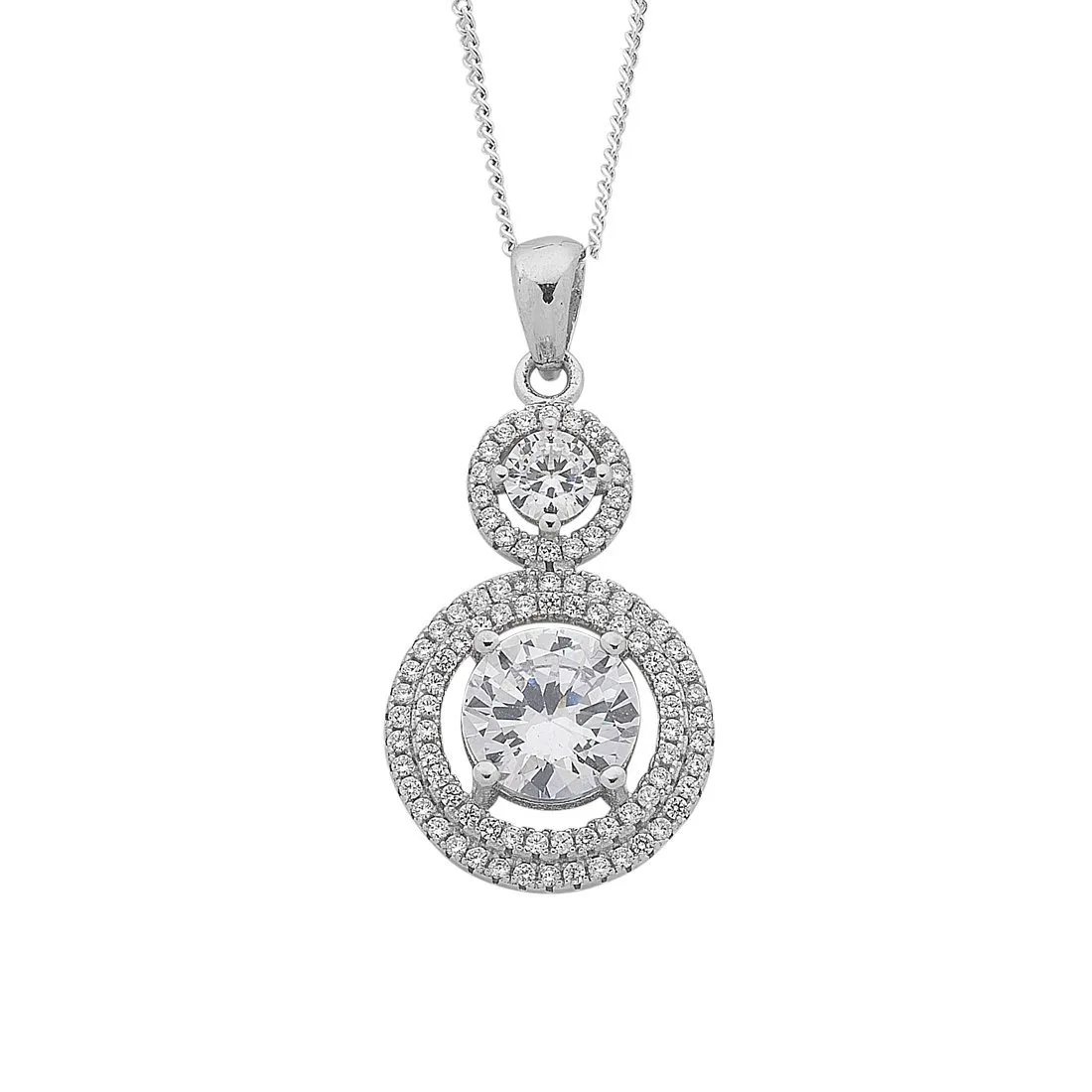 45cm Sterling Silver White Cubic Zirconia Pendant Necklace