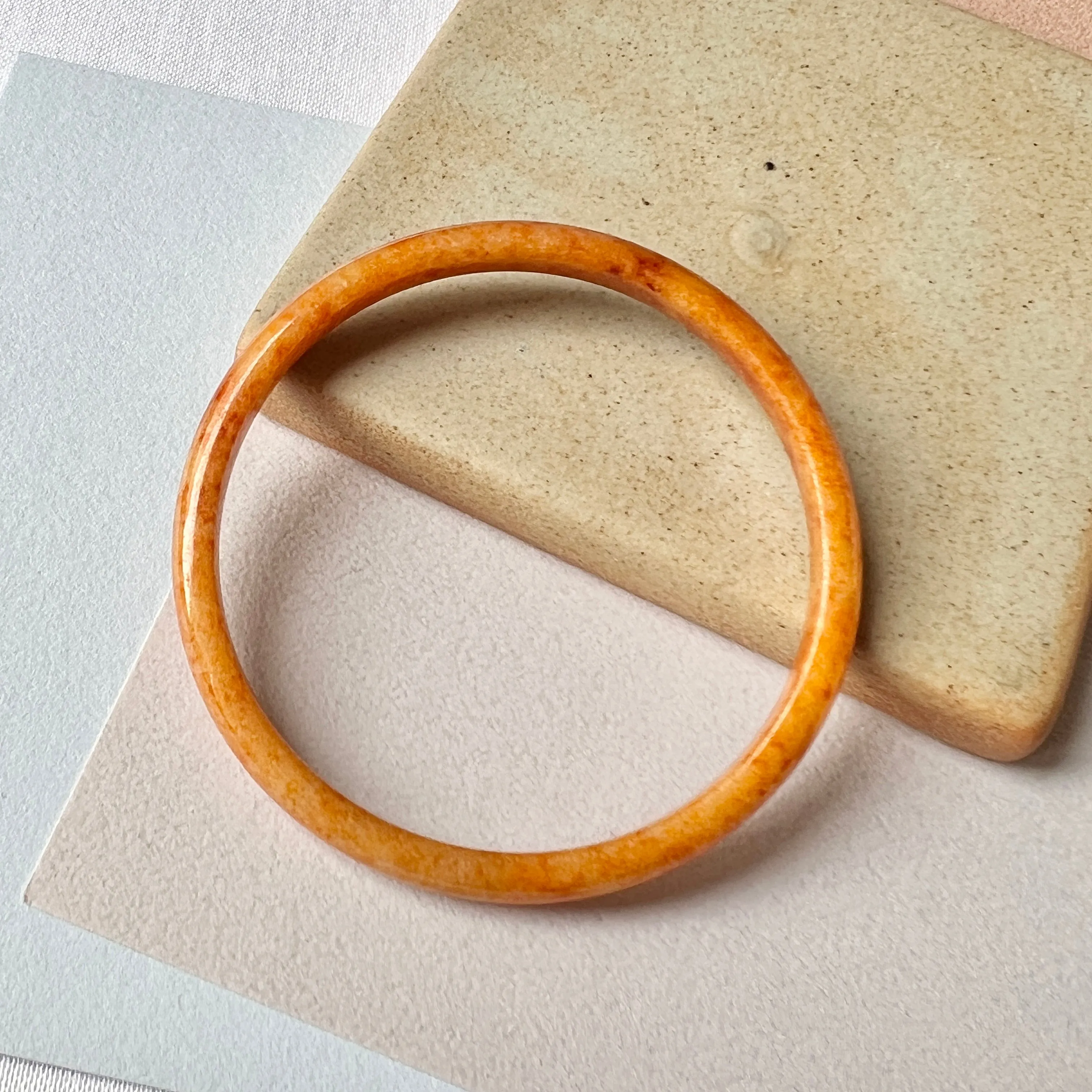 52.1mm A-Grade Natural Orangey Red Jadeite Modern Round Bangle No.151979