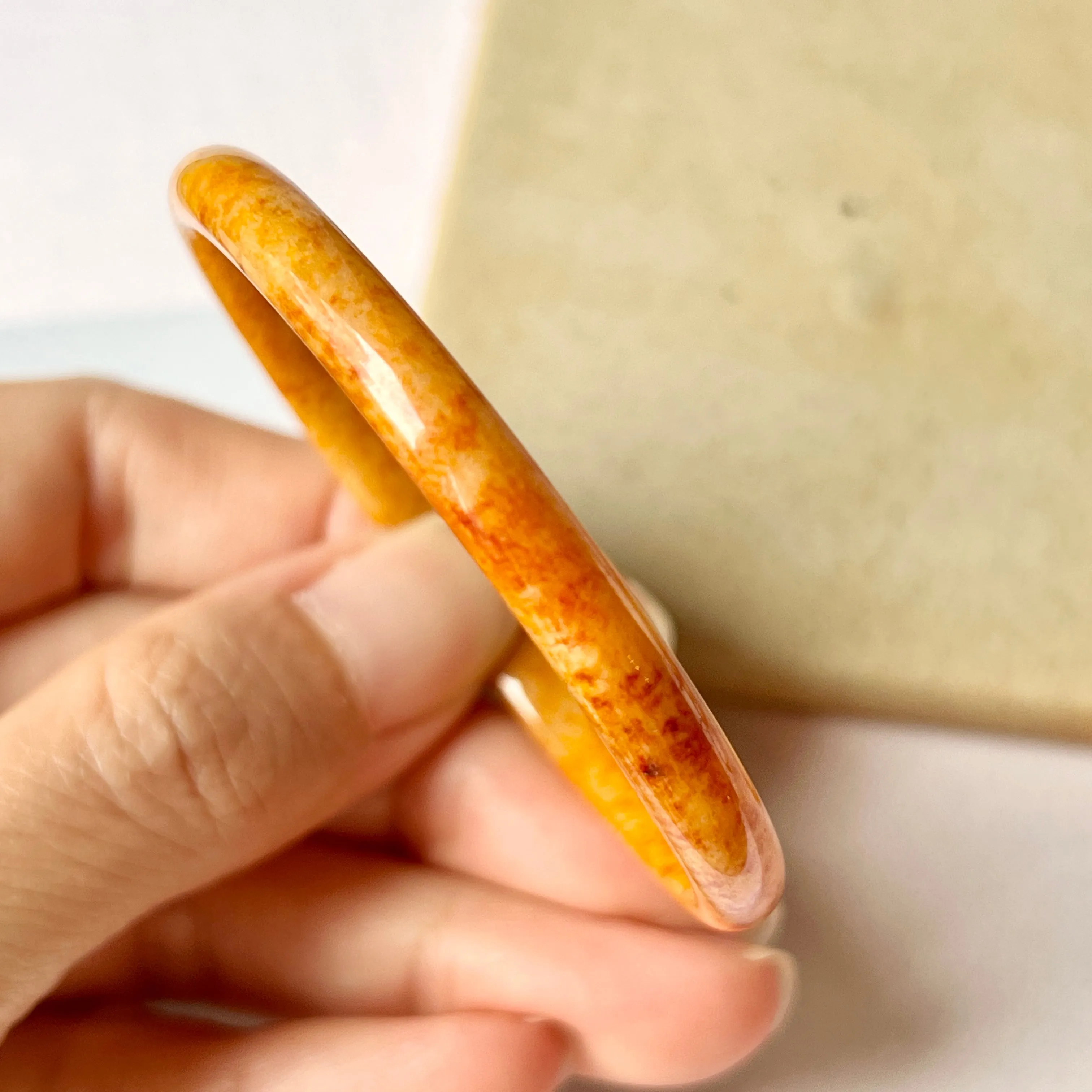 52.1mm A-Grade Natural Orangey Red Jadeite Modern Round Bangle No.151979