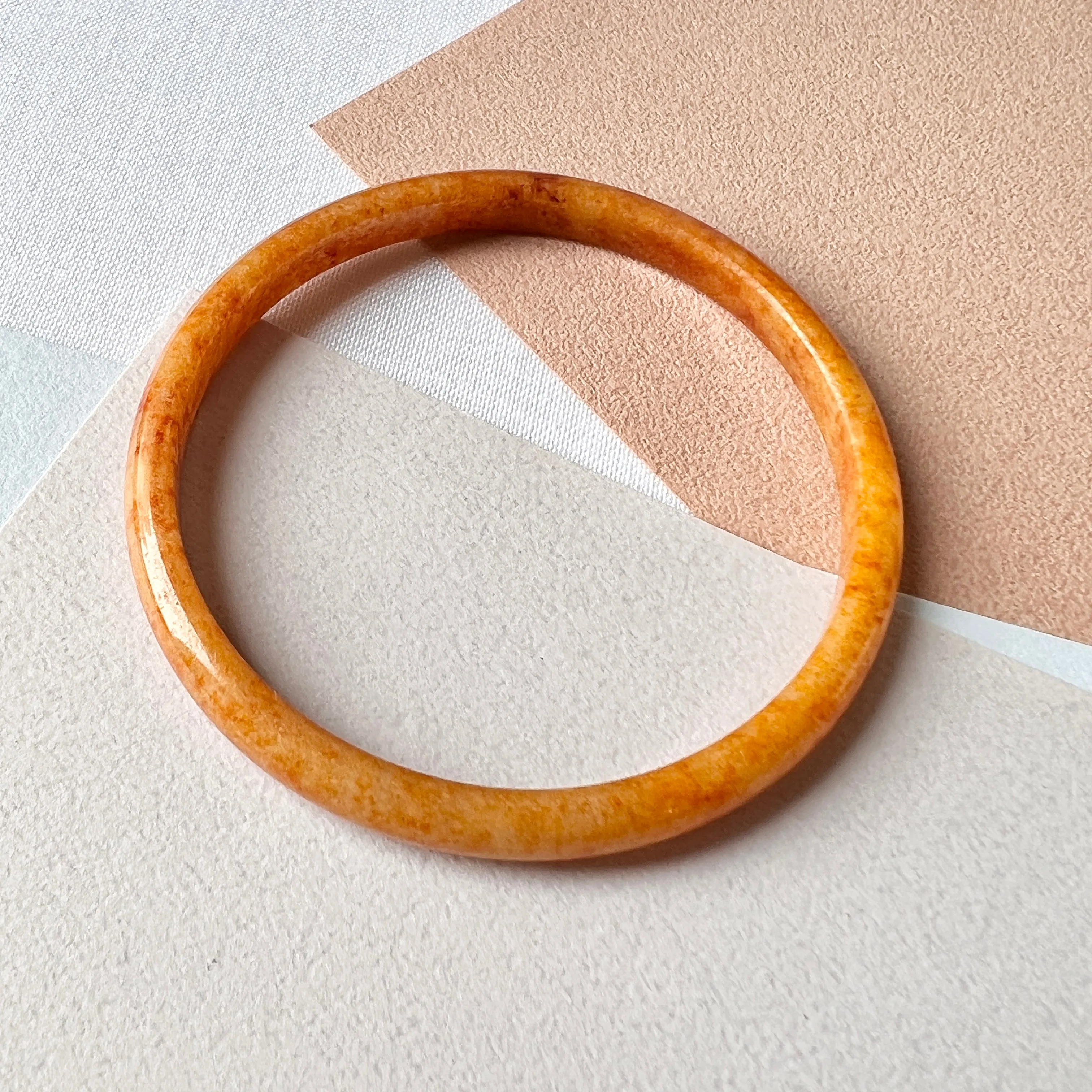 52.1mm A-Grade Natural Orangey Red Jadeite Modern Round Bangle No.151979