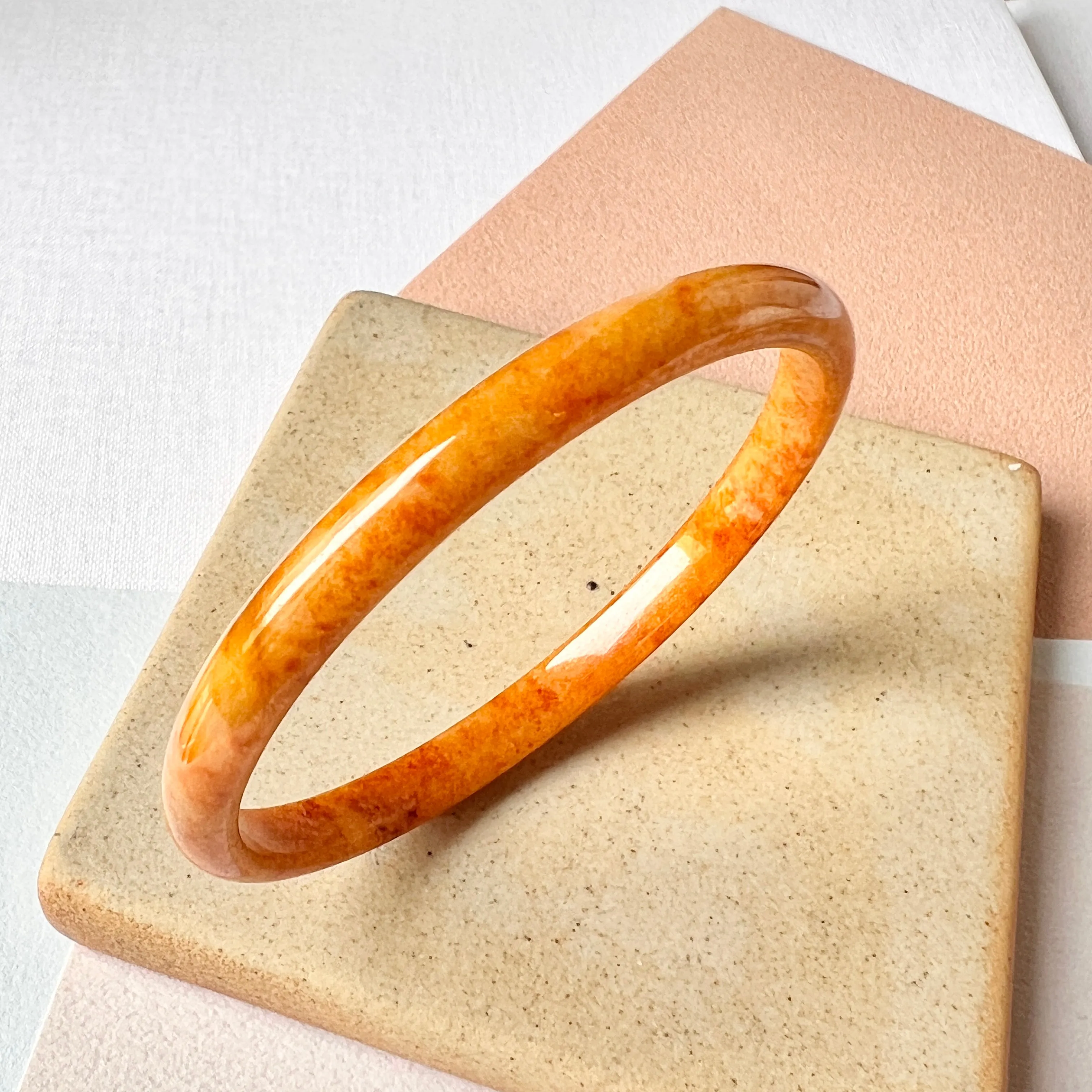 52.1mm A-Grade Natural Orangey Red Jadeite Modern Round Bangle No.151979