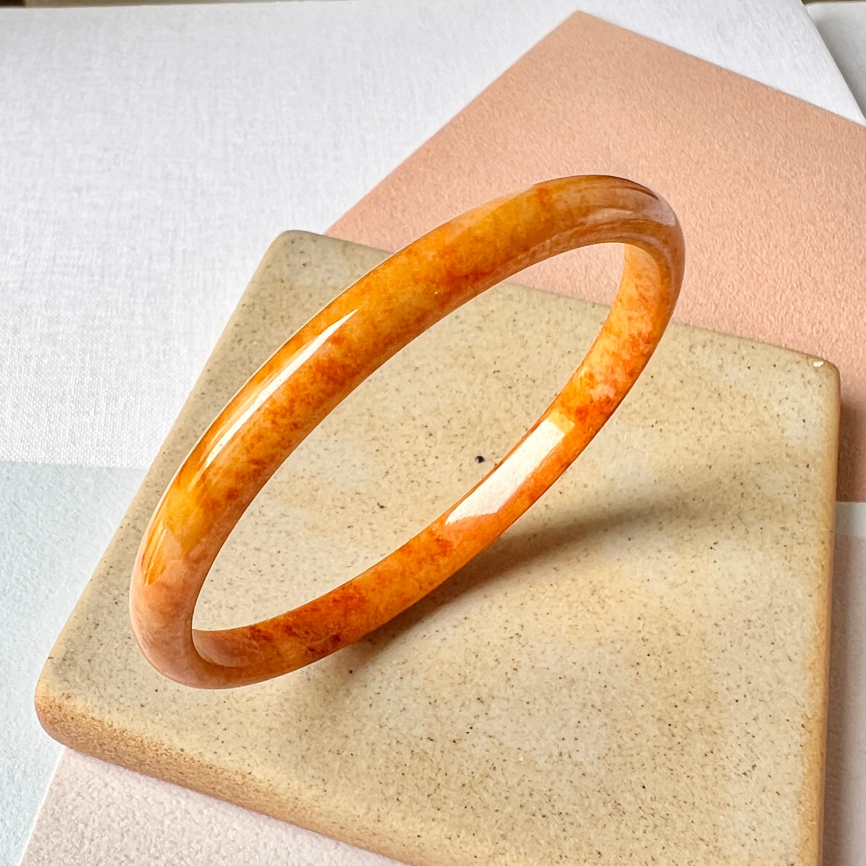 52.1mm A-Grade Natural Orangey Red Jadeite Modern Round Bangle No.151979