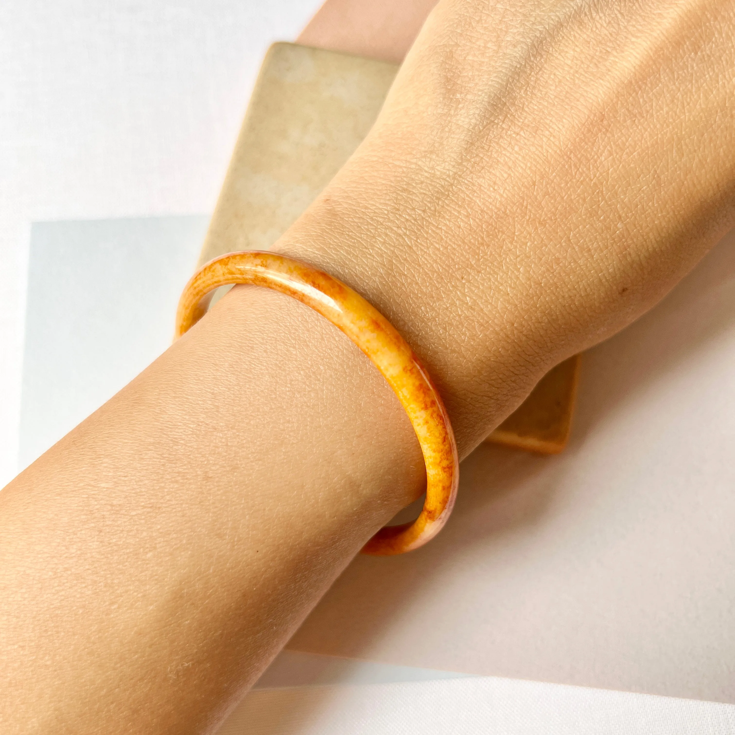 52.1mm A-Grade Natural Orangey Red Jadeite Modern Round Bangle No.151979