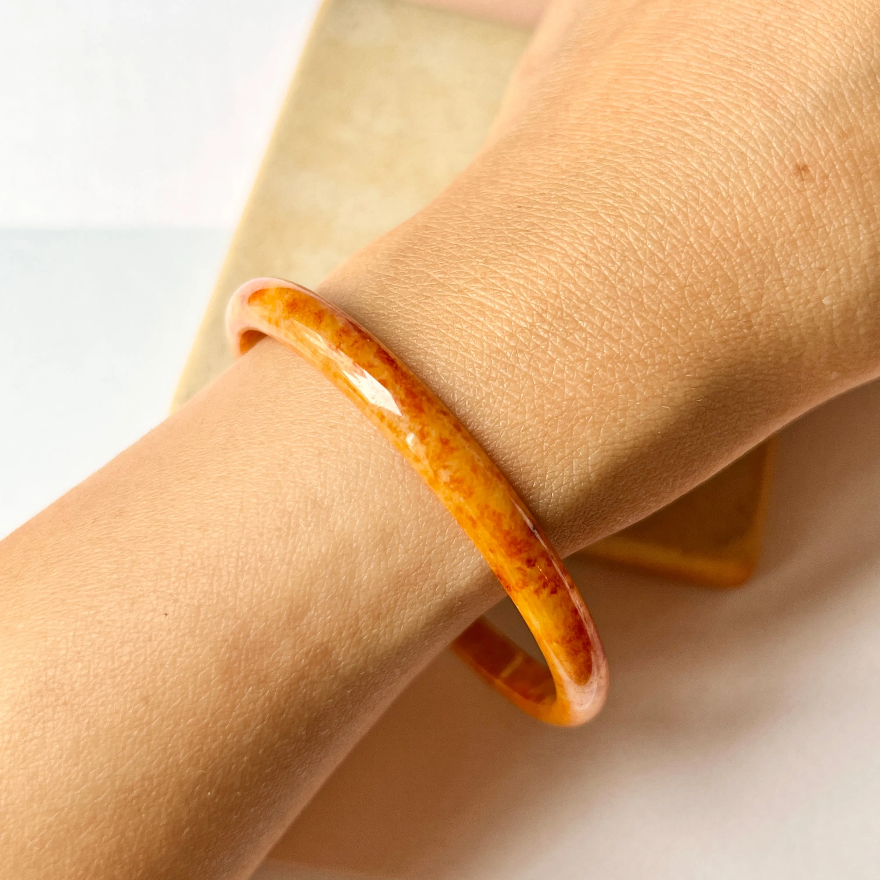 52.1mm A-Grade Natural Orangey Red Jadeite Modern Round Bangle No.151979