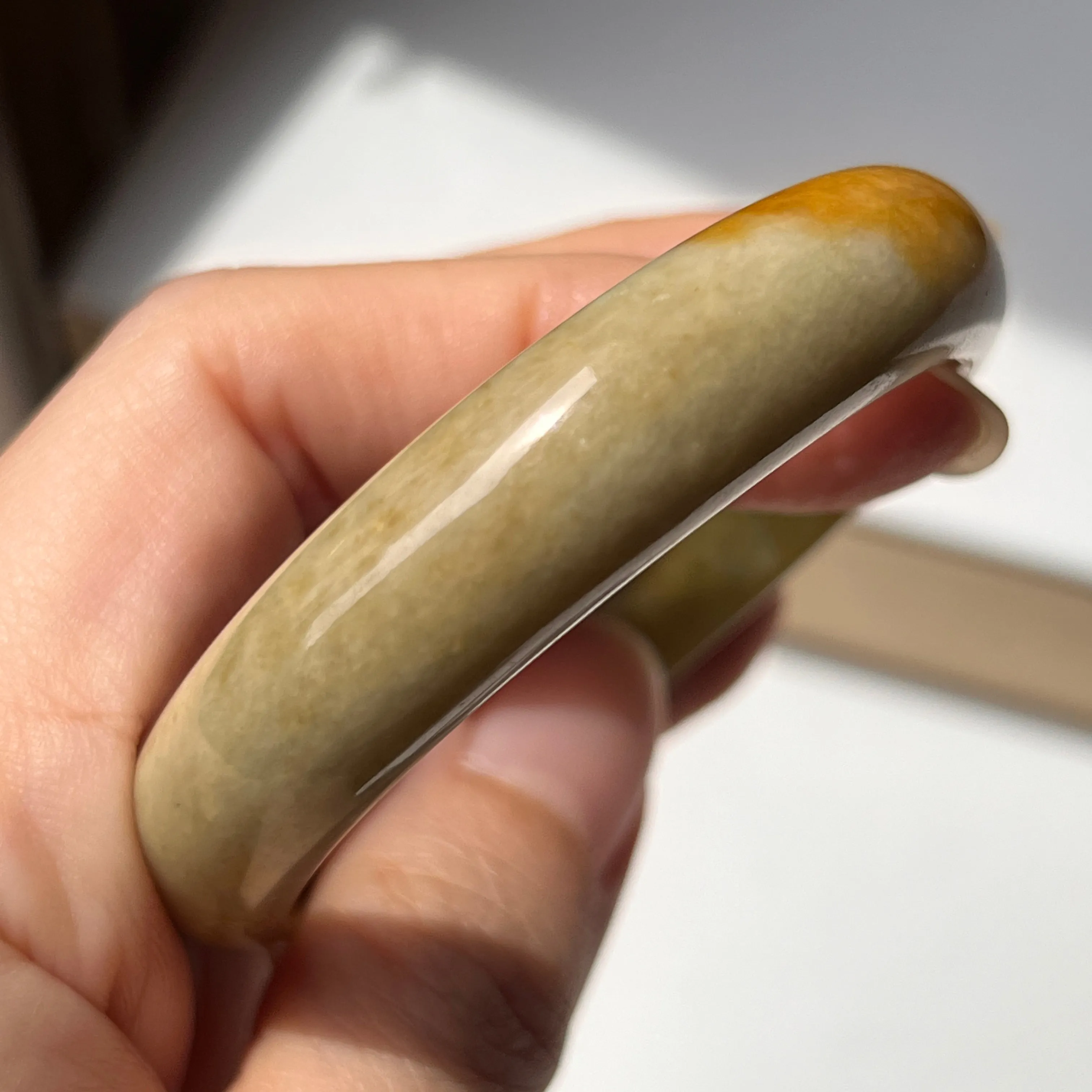 53.5mm A-Grade Natural Russet Jadeite Modern Oval Bangle No. 152012