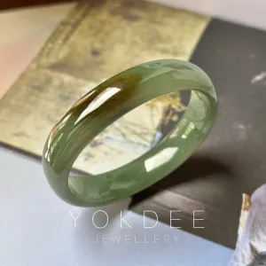 55.4mm A-Grade Natural Bluish Green Jadeite Modern Oval Bangle No.151993