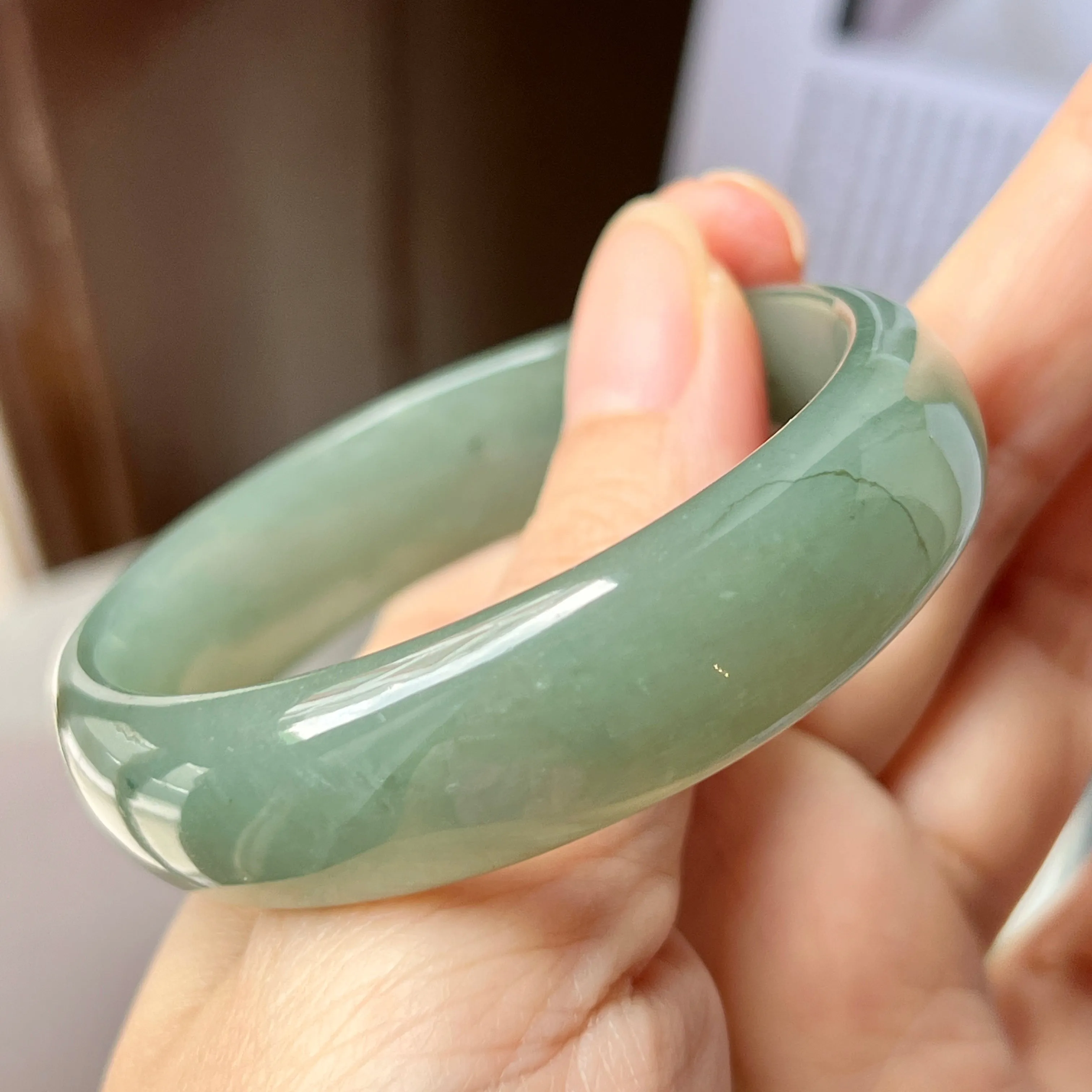 55.4mm A-Grade Natural Bluish Green Jadeite Modern Oval Bangle No.151993