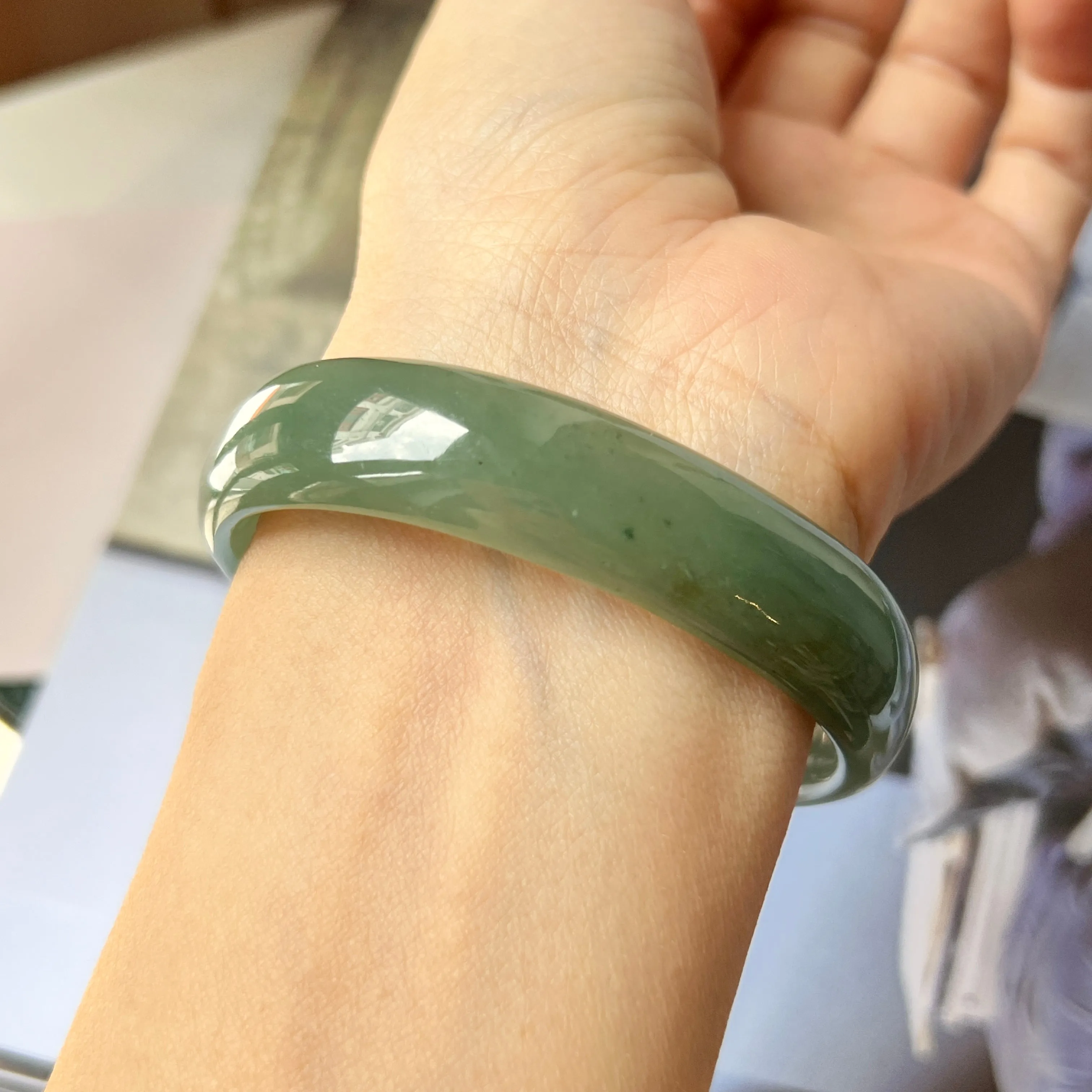 55.4mm A-Grade Natural Bluish Green Jadeite Modern Oval Bangle No.151993
