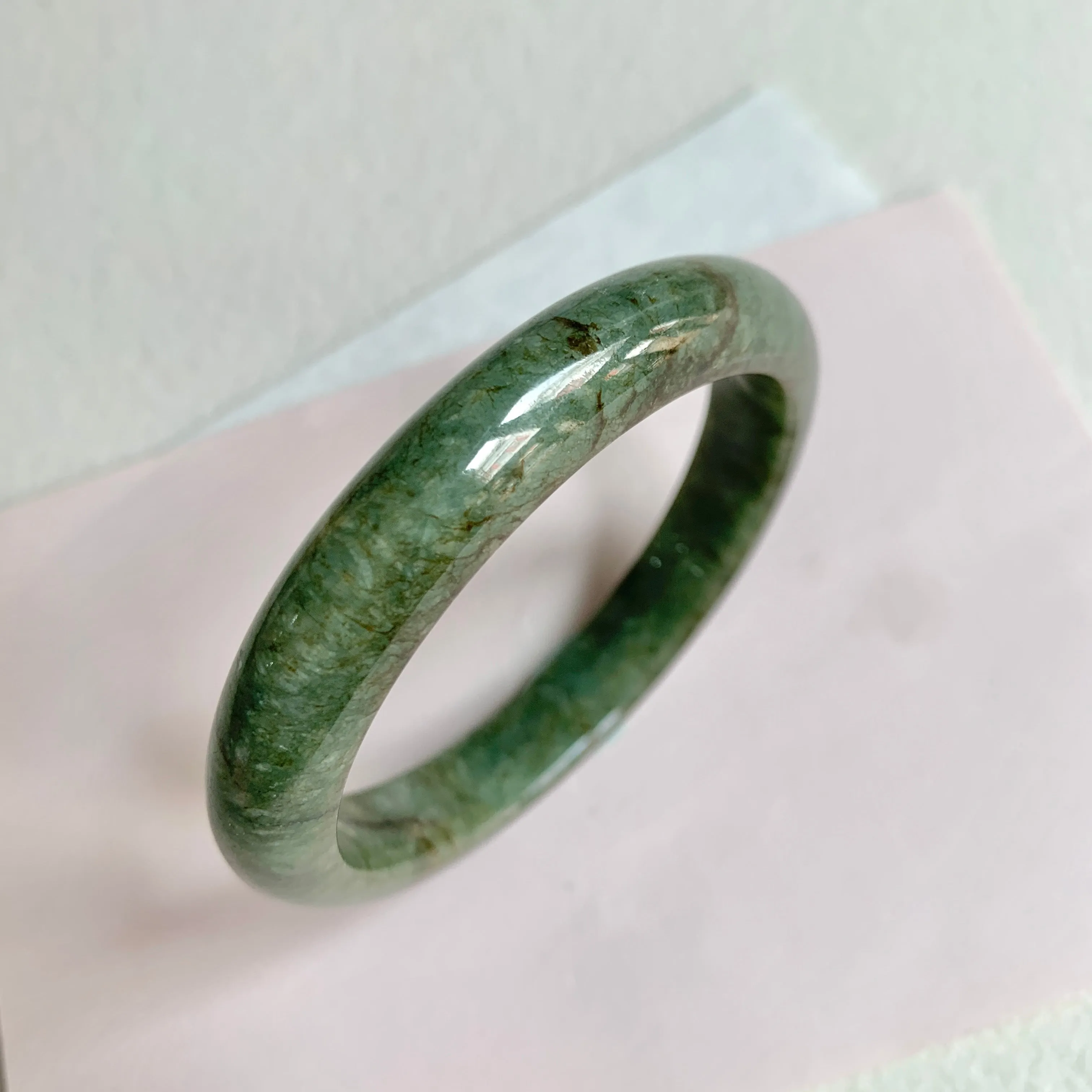56.1mm A-Grade Natural Dark Green Modern Round Bangle No. 600158
