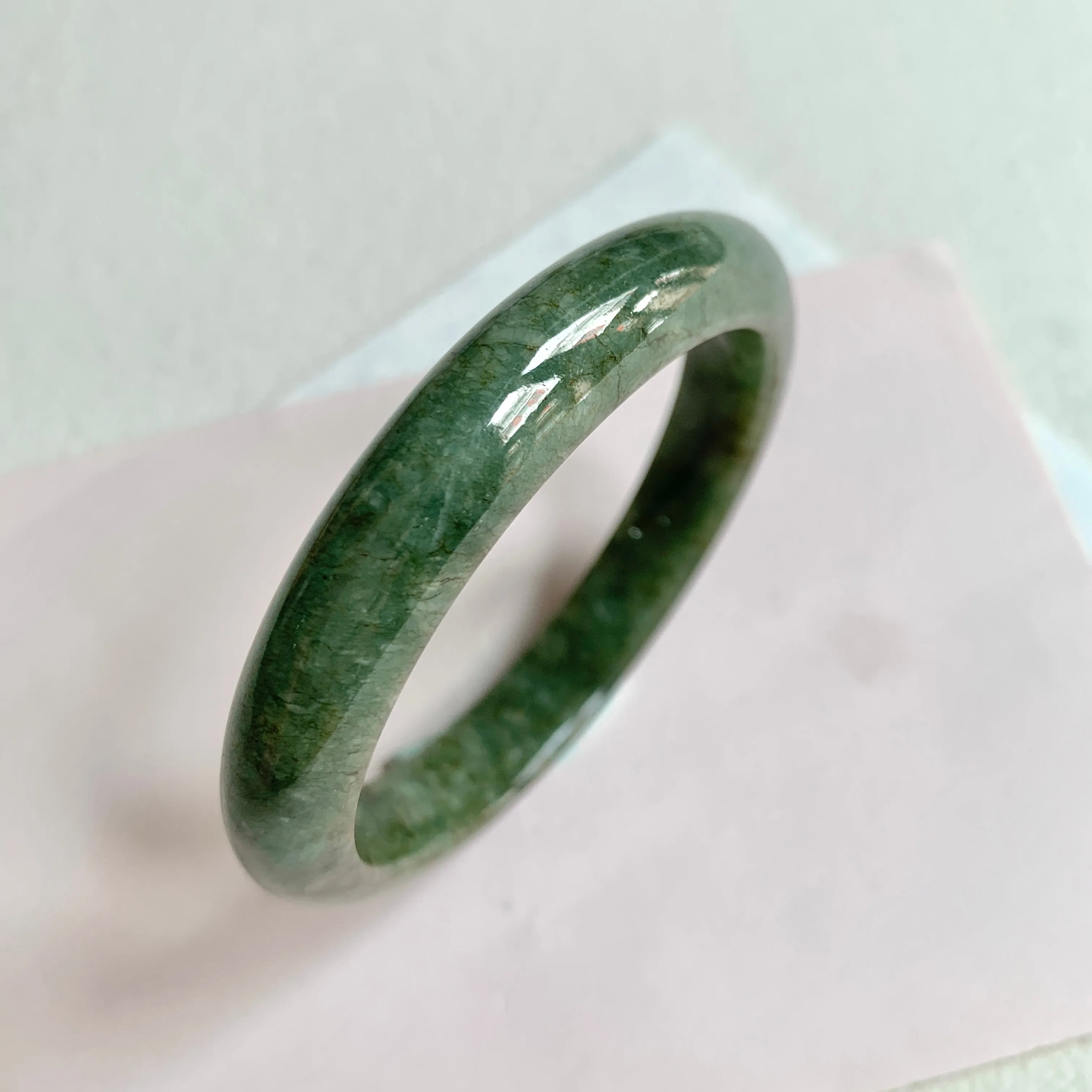 56.1mm A-Grade Natural Dark Green Modern Round Bangle No. 600158