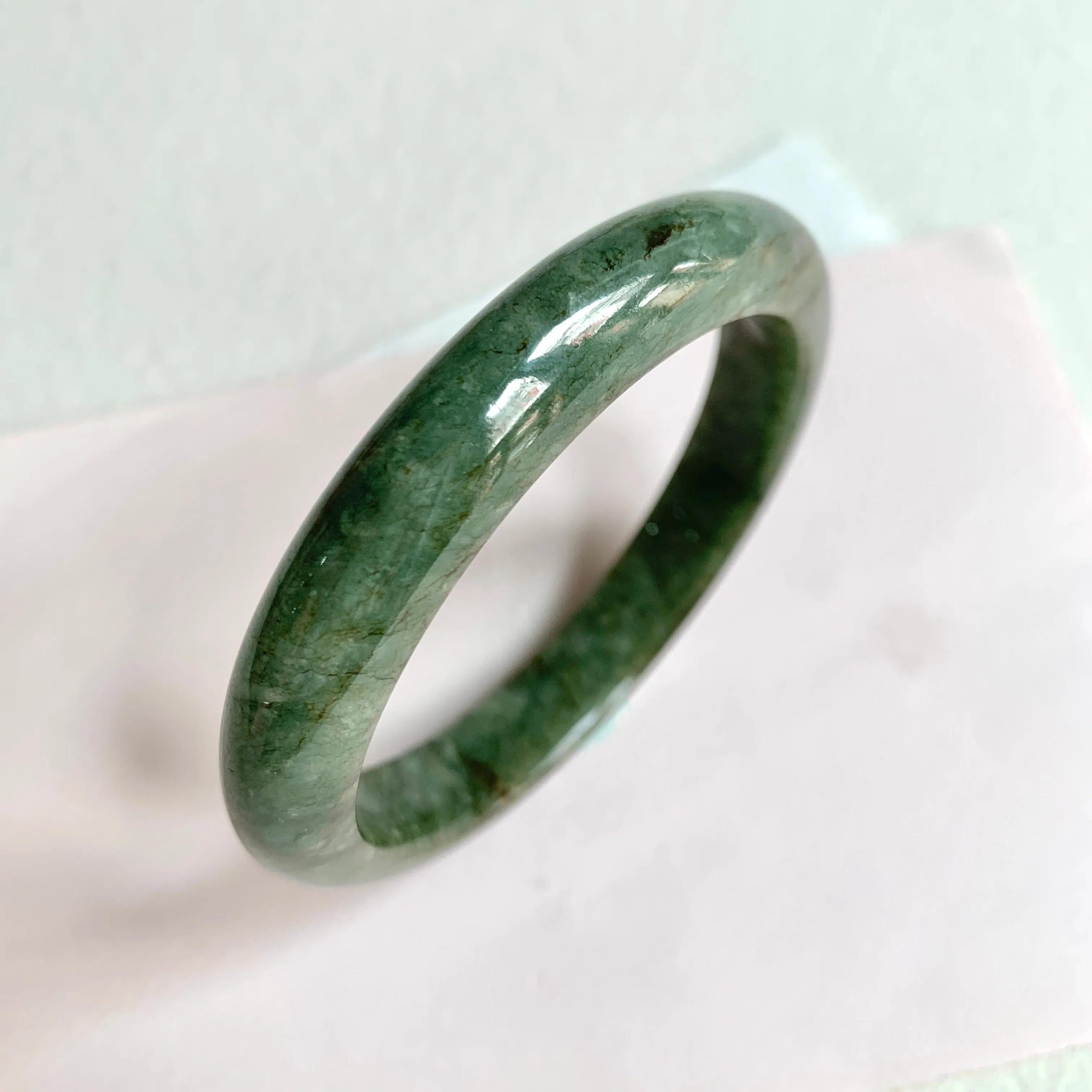 56.1mm A-Grade Natural Dark Green Modern Round Bangle No. 600158