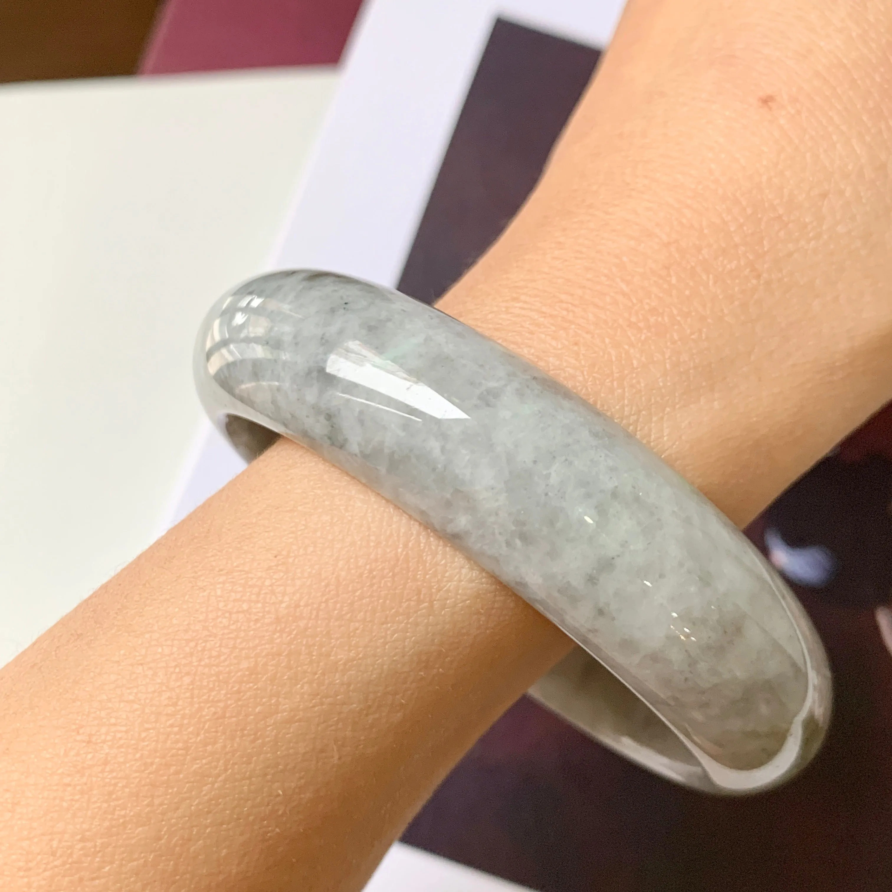 56.1mm A-Grade Natural Grey Jadeite Modern Round Bangle No.330083