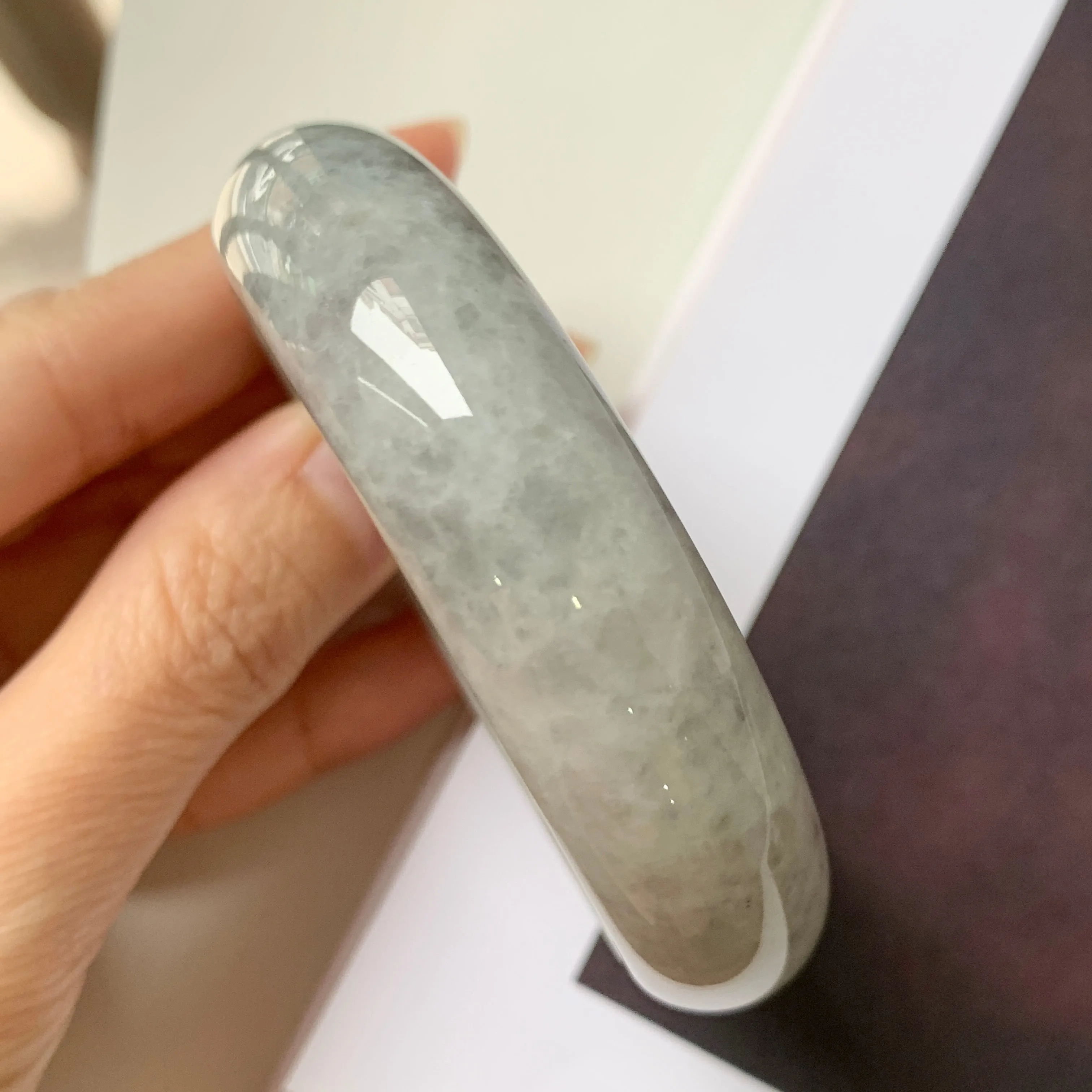 56.1mm A-Grade Natural Grey Jadeite Modern Round Bangle No.330083