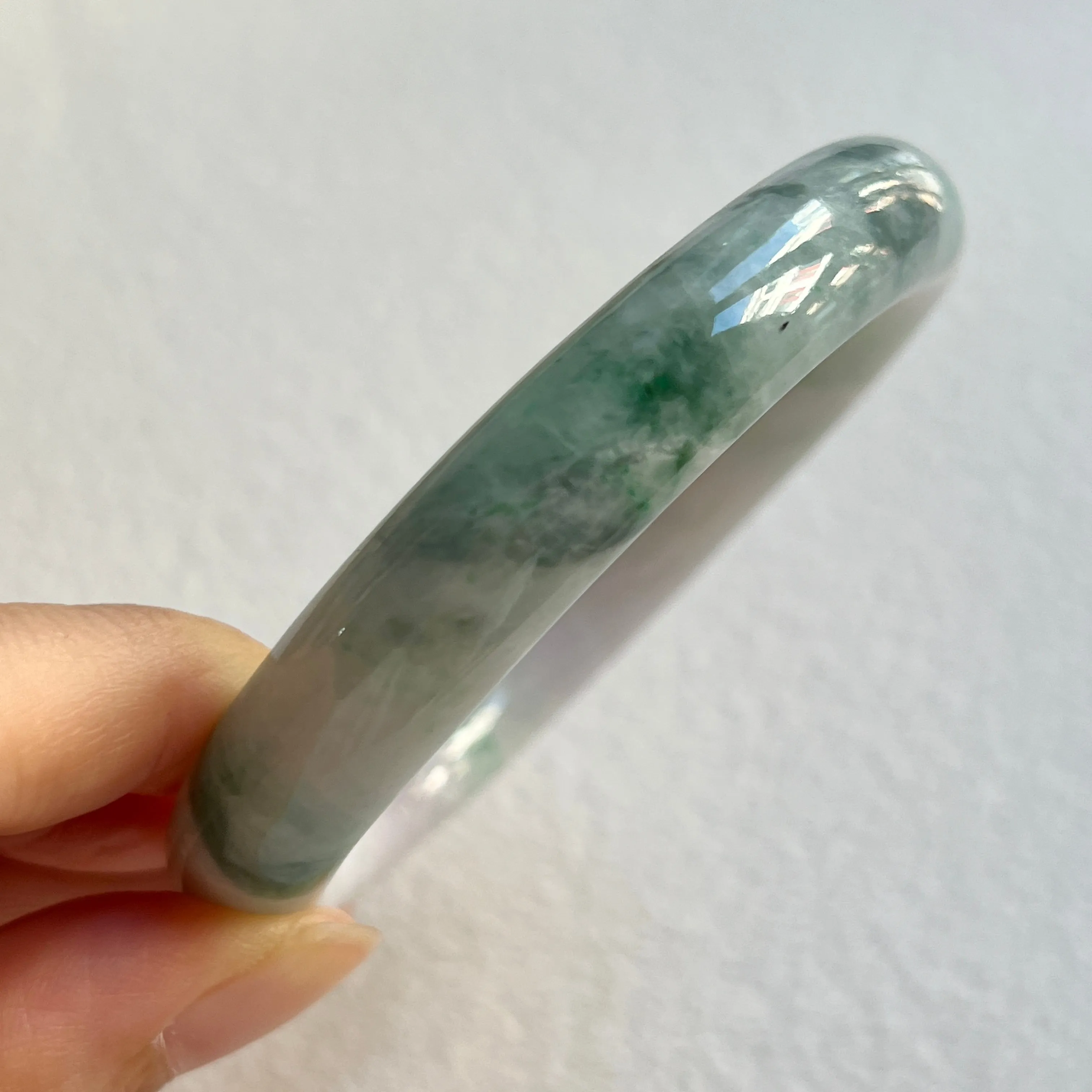 57.5mm A-Grade Natural Lavender Green Floral Jadeite Modern Round Bangle No. 600156