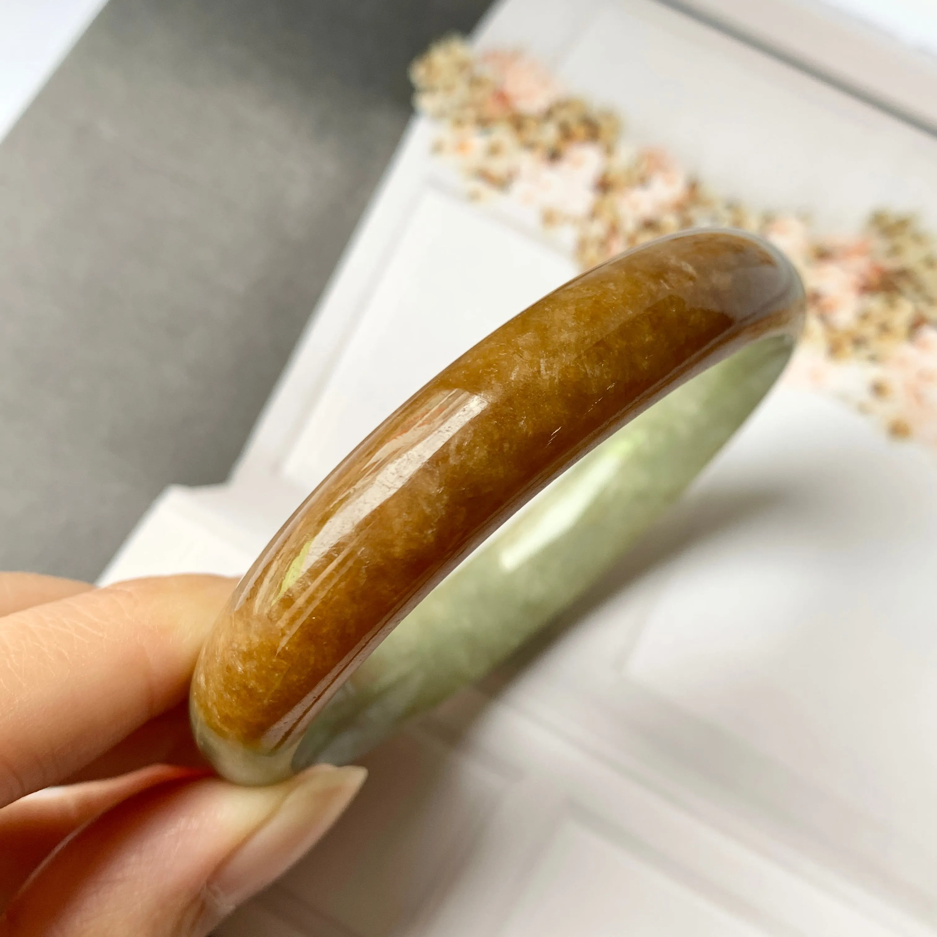 58.2mm A-Grade Natural  Earthy Tone Jadeite Modern Round Bangle No.151115