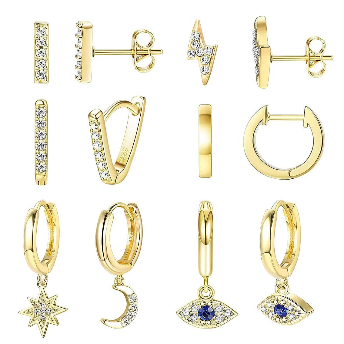 6 Pairs Gold Evil Eye Stainless Steel Earrings