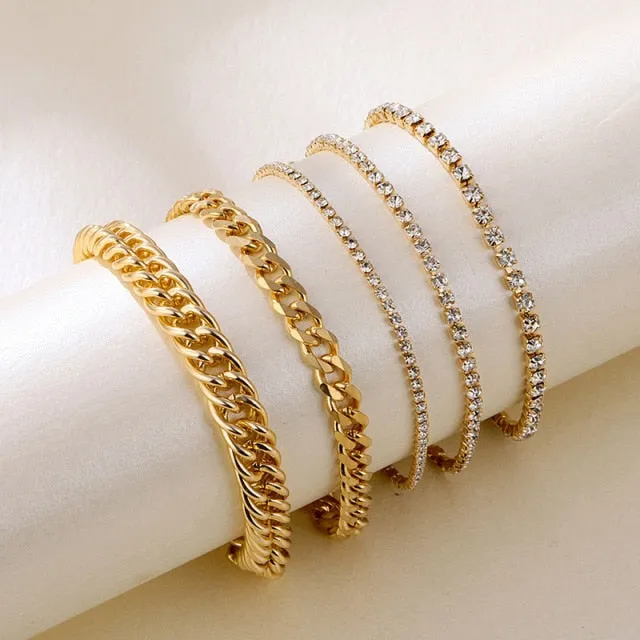 6 pcs/set Love Heart Infinity Symbol Charm Bracelets for Woman Gold Link Chain Bracelets Hollow Feather Black Beads Braclet Girl