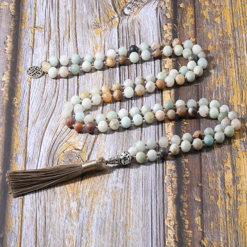 8mm Frosted Amazonite Japamala Necklace Meditation Yoga Spirit Tibetan Jewelry