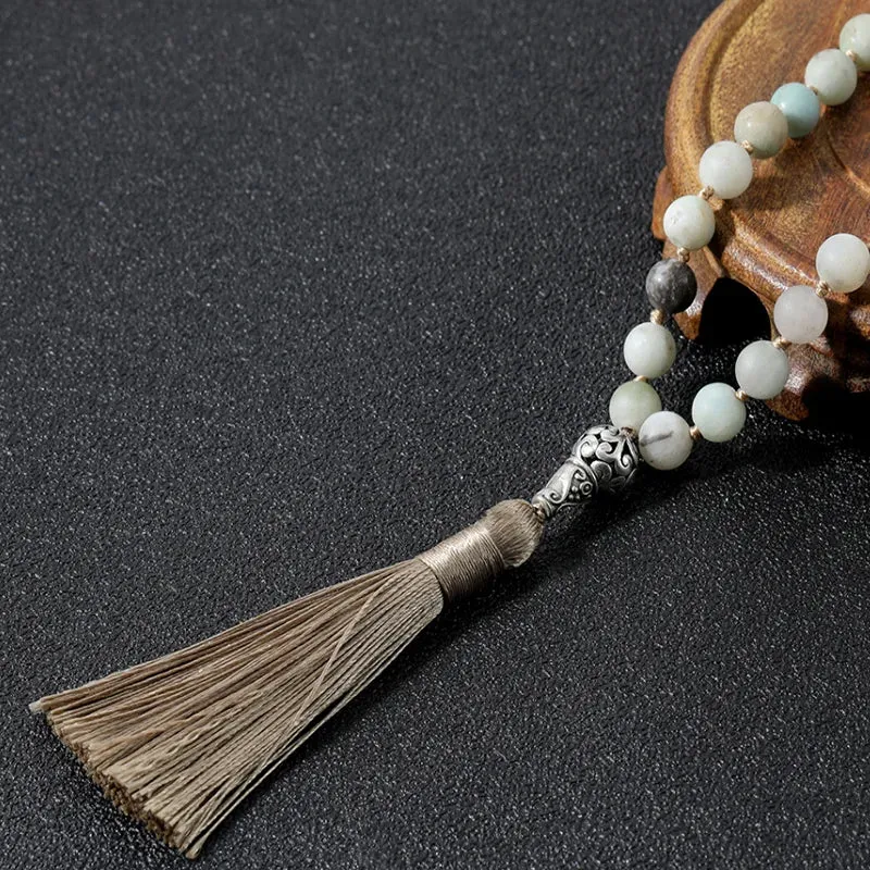 8mm Frosted Amazonite Japamala Necklace Meditation Yoga Spirit Tibetan Jewelry