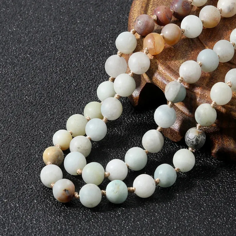 8mm Frosted Amazonite Japamala Necklace Meditation Yoga Spirit Tibetan Jewelry