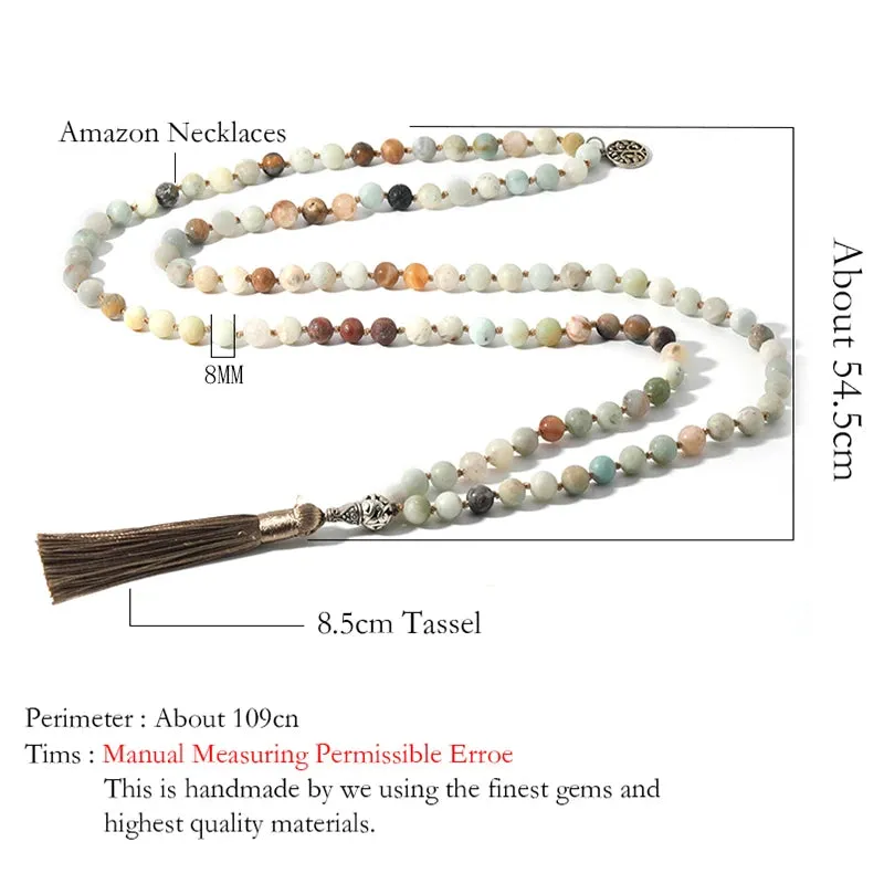 8mm Frosted Amazonite Japamala Necklace Meditation Yoga Spirit Tibetan Jewelry