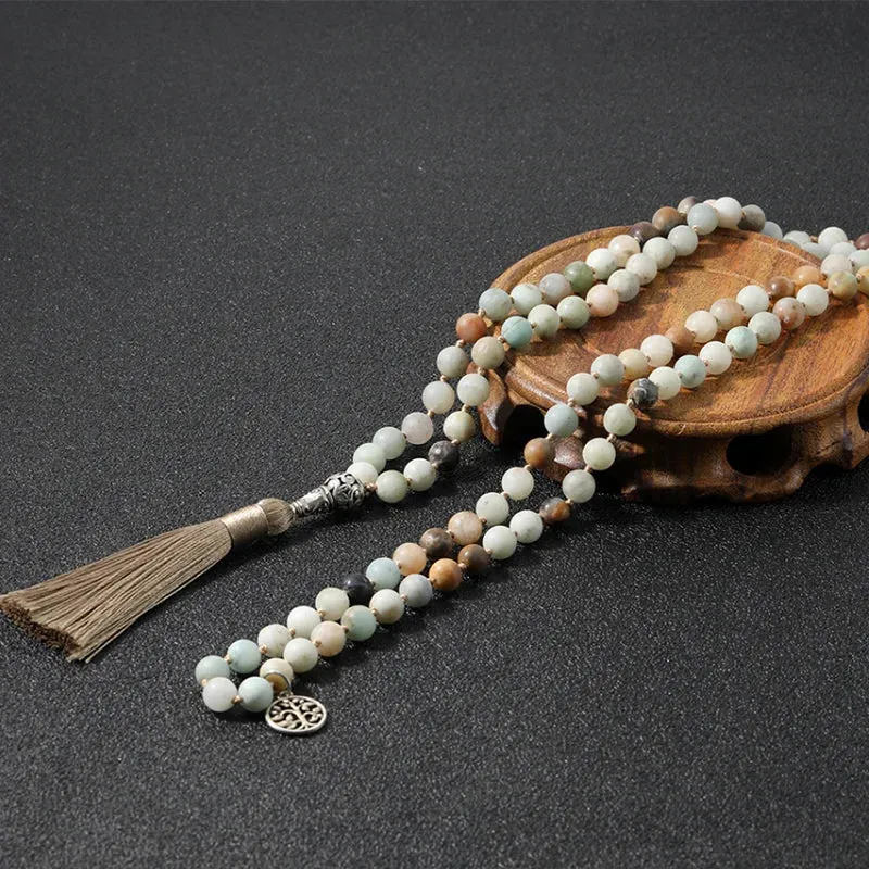 8mm Frosted Amazonite Japamala Necklace Meditation Yoga Spirit Tibetan Jewelry
