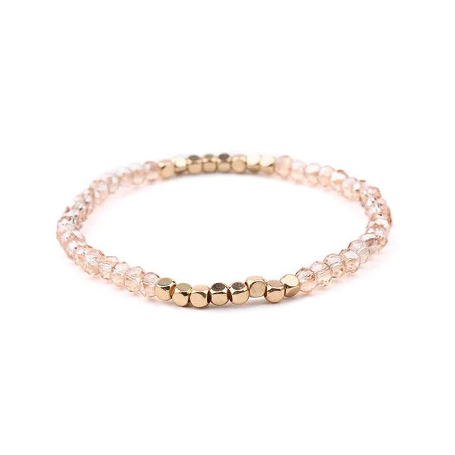 8Seasons Fashion Multicolor Crystal Strand Bracelets For Women Wedding Party Gold Color Acrylic Copper Beads Bangles Jewelry