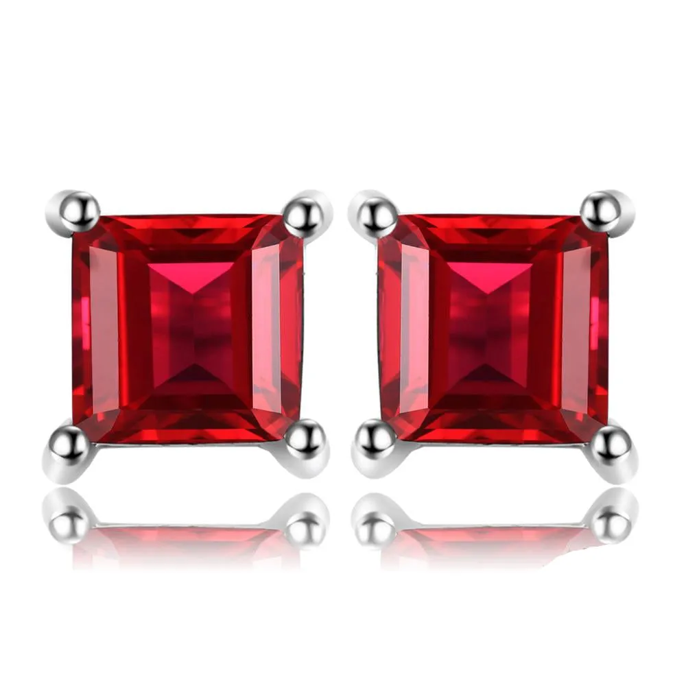 925 Sterling Silver Natural Red Garnet Stud Earrings