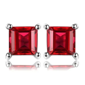925 Sterling Silver Natural Red Garnet Stud Earrings