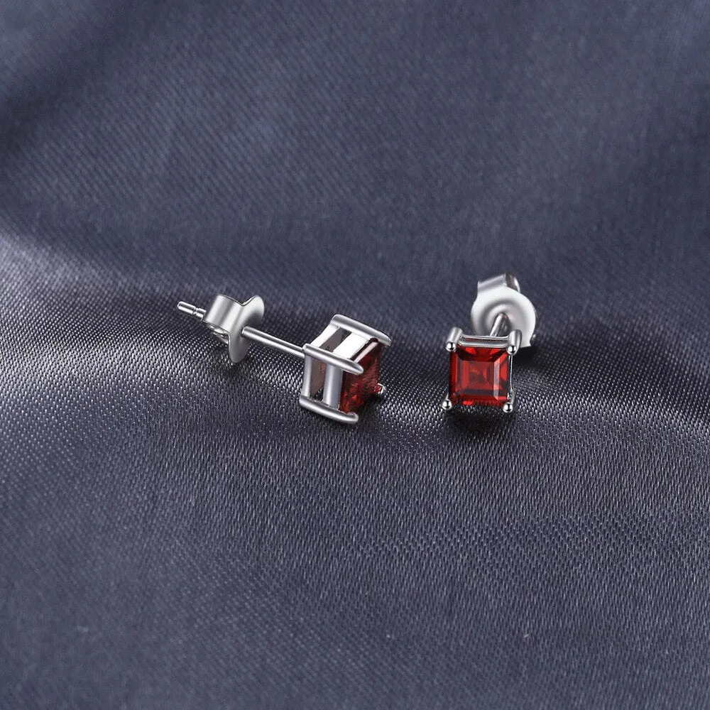 925 Sterling Silver Natural Red Garnet Stud Earrings