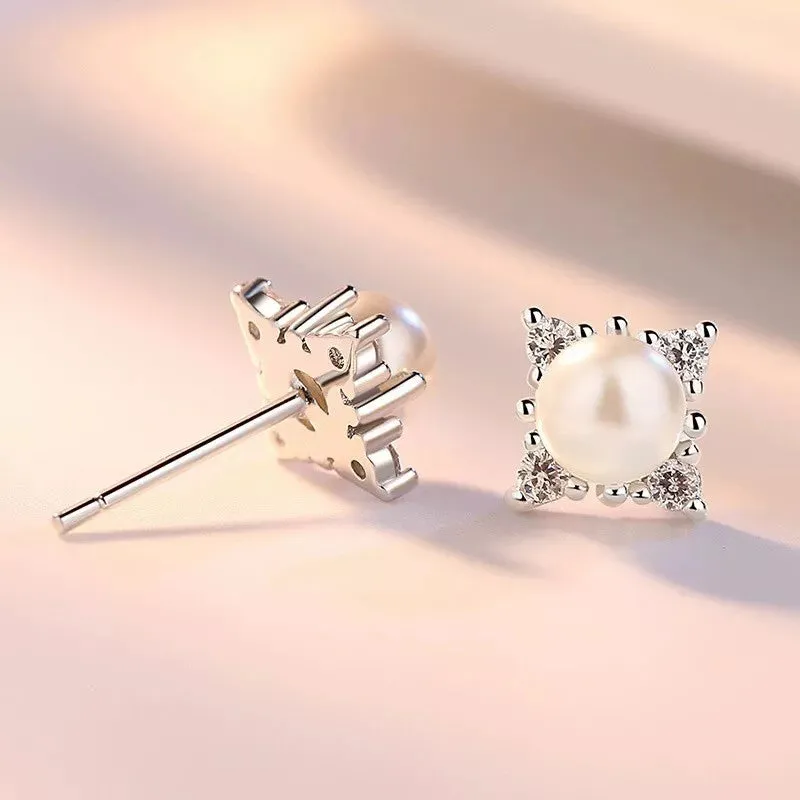 925 Sterling Silver Square Pearl Stud Earrings