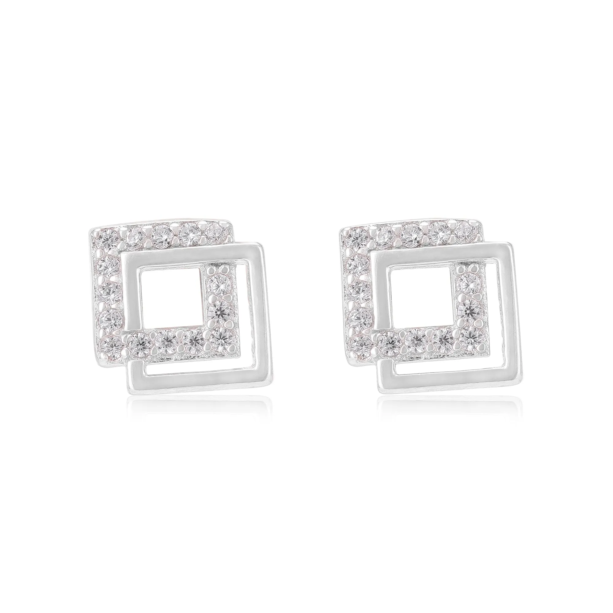 925 Sterling Silver Timeless Square Duo Earrings For Women