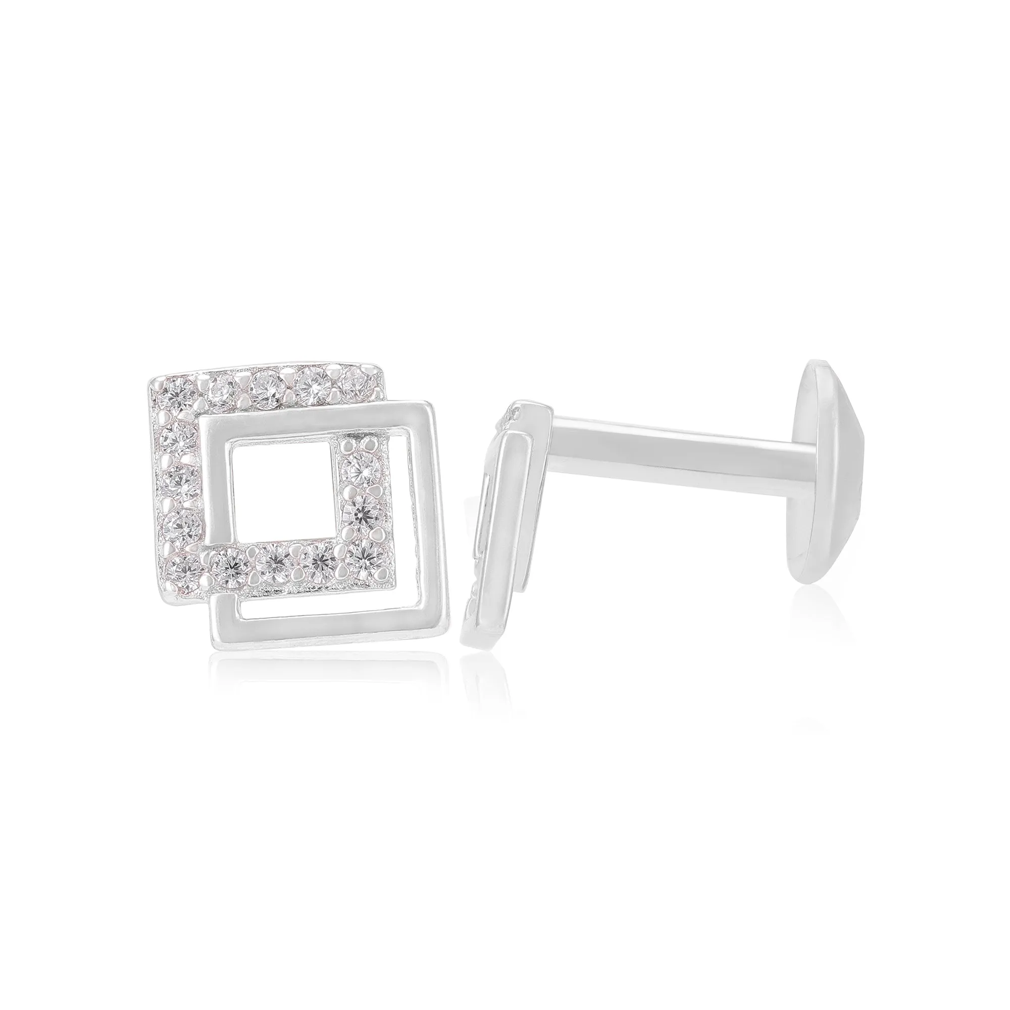 925 Sterling Silver Timeless Square Duo Earrings For Women