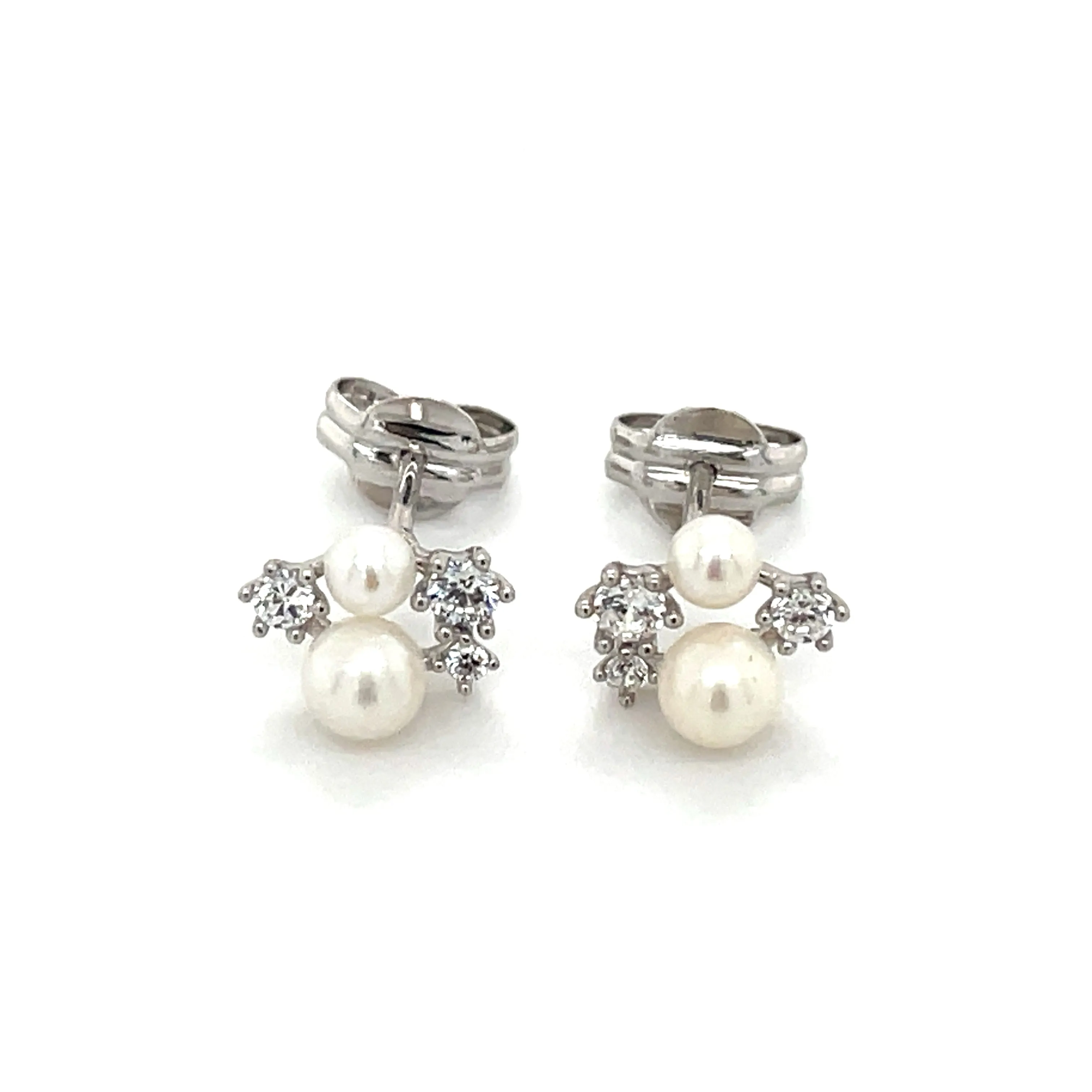 9ct White Gold Multi Cz & Pearl Stud Earrings