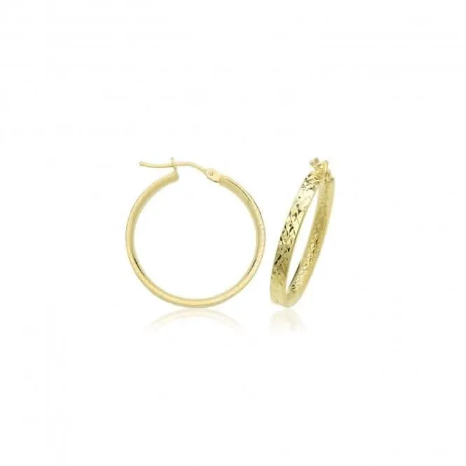 9ct Yellow Gold 30mm Diamond-Cut Hoop Earrings, ER1221