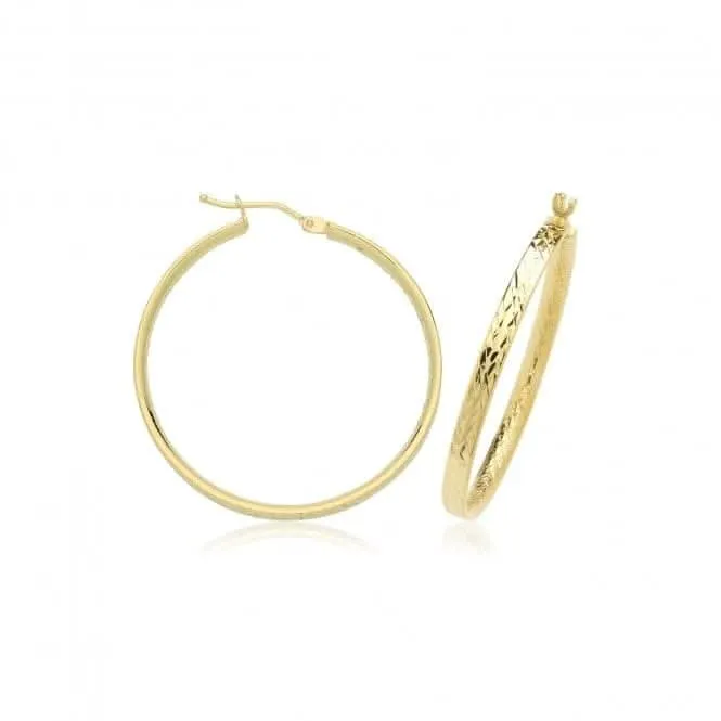 9ct Yellow Gold 30mm Diamond-Cut Hoop Earrings, ER1221