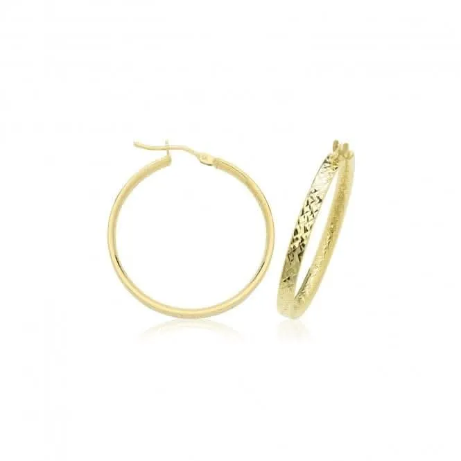 9ct Yellow Gold 30mm Diamond-Cut Hoop Earrings, ER1221