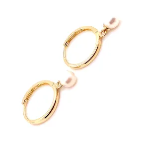 9ct Yellow Gold Hoop Earrings with Freshwater Pearl