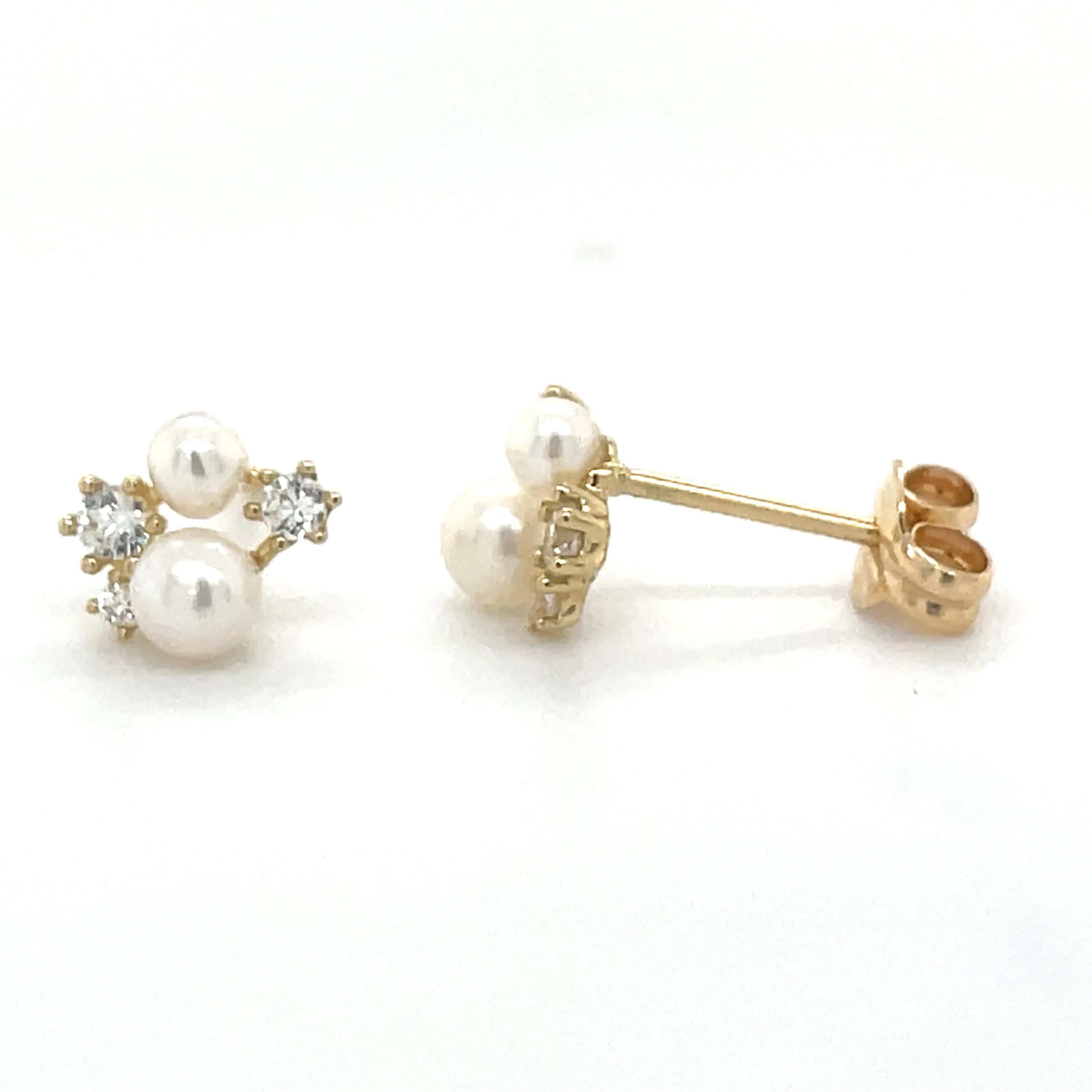 9ct Yellow Gold Multi Cz & Pearl Stud Earrings