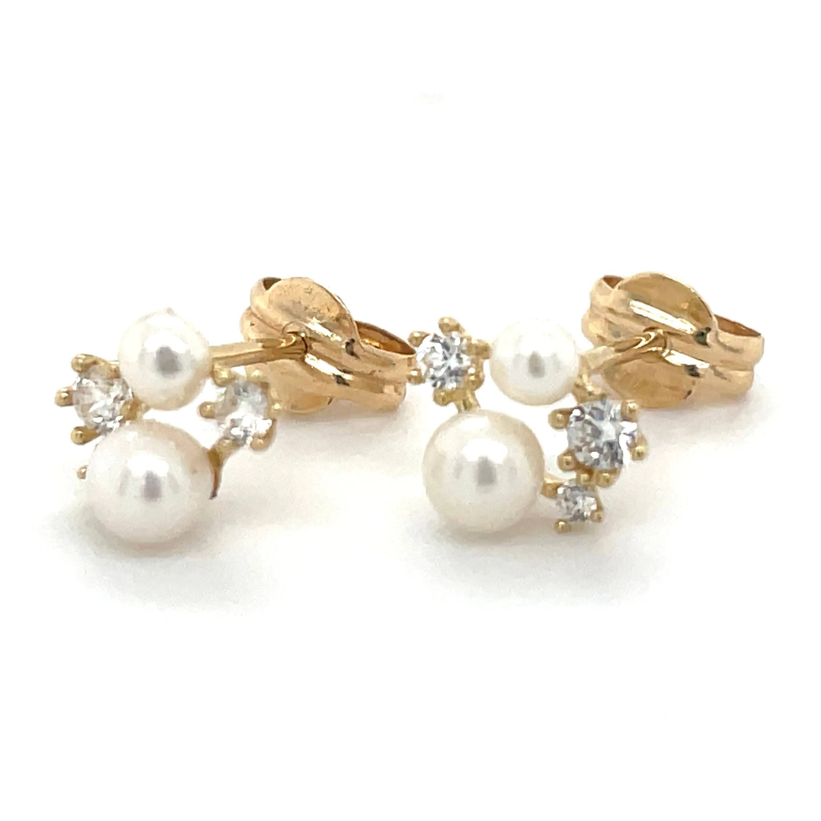 9ct Yellow Gold Multi Cz & Pearl Stud Earrings