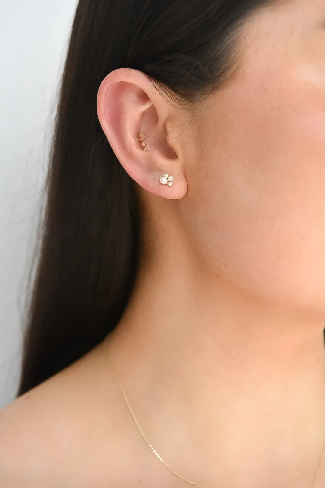 9ct Yellow Gold Multi Cz & Pearl Stud Earrings