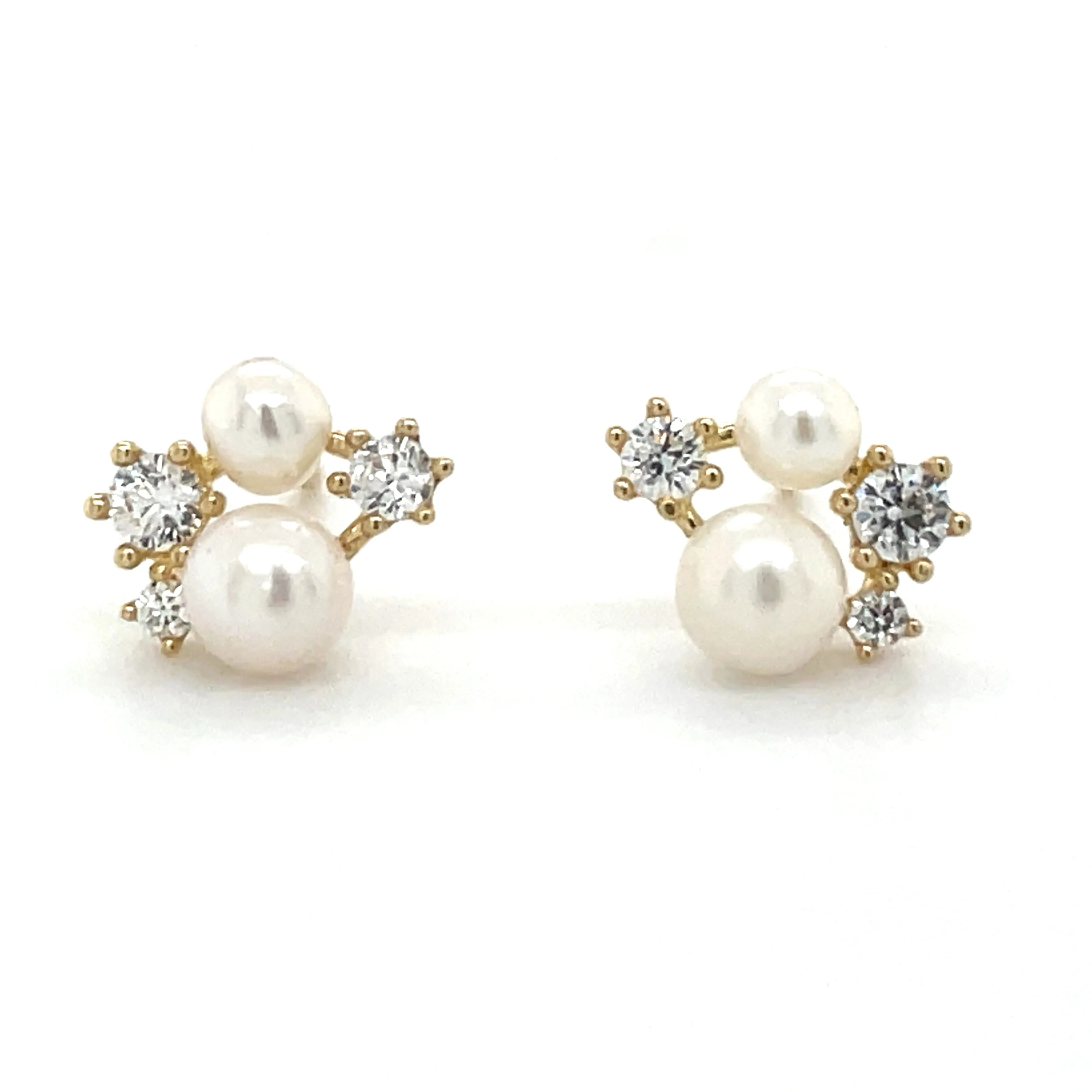 9ct Yellow Gold Multi Cz & Pearl Stud Earrings