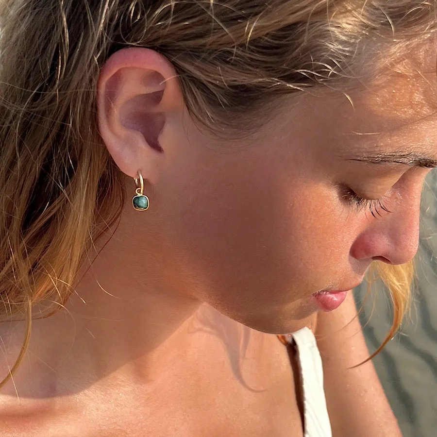 African Emerald Gemstone Earrings May birthstone on Gold plated loops