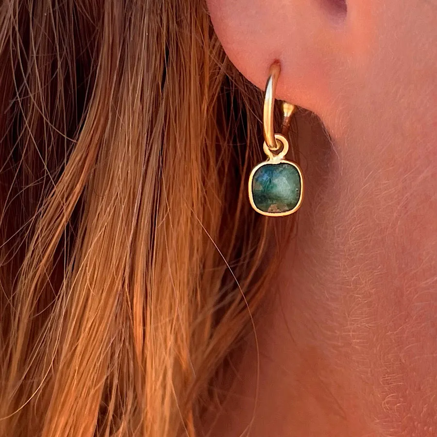 African Emerald Gemstone Earrings May birthstone on Gold plated loops
